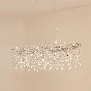 Lucande suspension Bellora, 101 cm, acier inoxydable, cristal