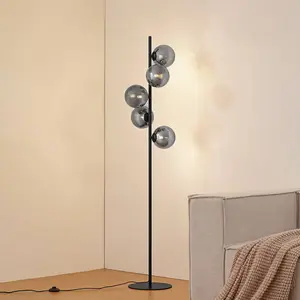 Lampe sur pied Lindby Orbelia, noir, à 5 lampes, verre pas cher