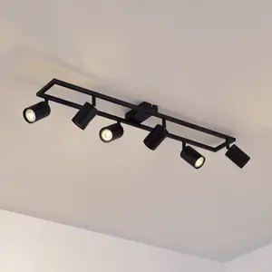 Spot pour plafond Lindby Bravius, noir, à 6 lampes, fer pas cher