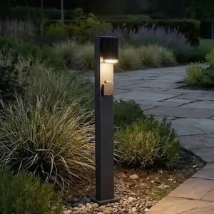 Bornes lumineuses Lindby Enerio, noires, avec prise, 80 cm, GU10 pas cher