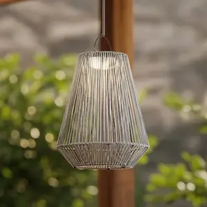 Lampe suspendue solaire LED Lindby Austas, grise, Ø 32 cm, USB, IP54Vendu parluminaire