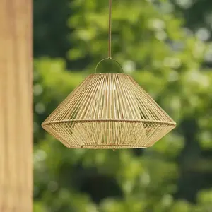 Lampe suspendue solaire LED Lindby Austas, beige, Ø 50 cm, USB, IP54