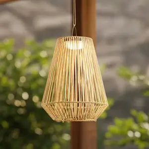 Lampe suspendue solaire LED Lindby Austas, beige, Ø 32 cm, USB, IP54