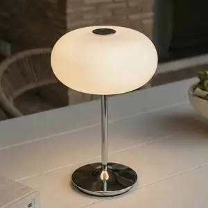 Lampe de table LED rechargeable Lucande Anoria, chrome/blanc, verre, I... pas cher