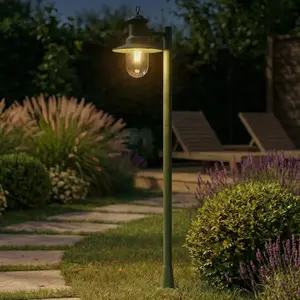 Bornes lumineuses Lindby Eloretta, verte, 110 cm, acier, IP44, E27 pas cher