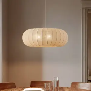 Lindby suspension Helin, beige, Ø 70 cm, textile, 3 x E27