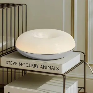 Lampe de table LED Lindby Fjora, blanc/chrome, Ø 30 cm, à intensité va... pas cher