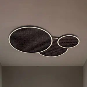 Comparateur de prix : Plafonnier LED Lucande Orven, noir/bois, 80 cm, à intensité variable