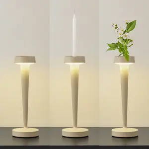Lucande Lea, bougeoir LED rechargeable, vase, beige, 28 cm pas cher