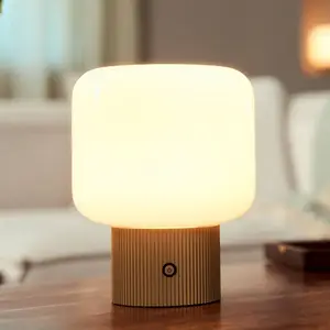 Lucande Lampe à poser LED rechargeable Katrin Palme, beige, verre pas cher