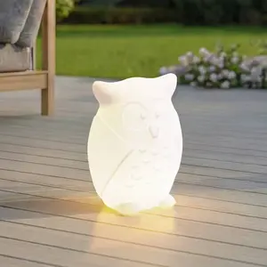 Lampe de table LED rechargeable Lindby Errol, hibou, blanc, RGBW, IP54 pas cher