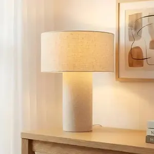 lampe à poser Lindby Elfie, Ø 35 cm, beige, lin, E27 pas cher