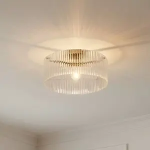 Plafonnier Lucande Meritt, laiton/transparent, Ø 40 cm, verre pas cher