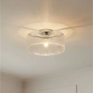 Plafonnier Lucande Meritt, chrome/transparent, Ø 40 cm, verre pas cher