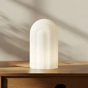 Lampe de table LED Lucande Lunja, blanche, verre, 30 cm, CCT pas cher
