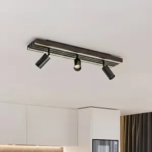 Spot pour plafond LED Lucande Tiron, à 3 lampes, 70 cm, chêne pas cher
