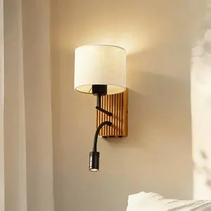 Applique murale Lucande Lieske, 39 cm, beige, textile, lampe de lectur... pas cher