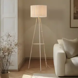 Lindby Lampadaire tripode Libbie, 155 cm, lin, couleur crèmeVendu parluminaire