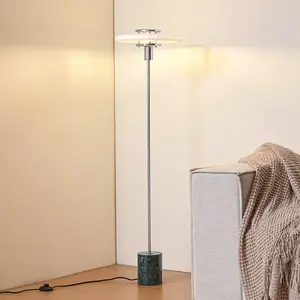Lampe sur pied Lindby Branford, 130 cm, blanc/vert, verre/marbre pas cher