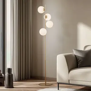 Lampe sur pied Lucande Isandro, opale/or, à 4 lampes, verre/métal
