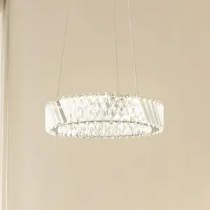 Suspension LED Lucande Glacis, cristal, Ø 40 cm, chrome pas cher