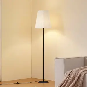 Lampe sur pied Lindby Virelle, noir/blanc, textile, hauteur 170 cm pas cher