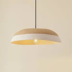Suspension Lindby Caliva, Ø 60 cm, beige/blanc, corde de chanvre pas cher