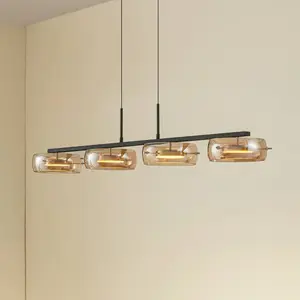 Suspension LED Lucande Martis, ambre, à 4 lampes, intensité variable pas cher