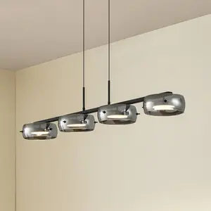 Suspension LED Lucande Martis, noir, à 4 lampes, à intensité variable pas cher