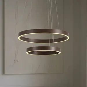 Suspension LED Lucande Yonam, Ø 60 cm, à 2 lampes, marron, CCT pas cher