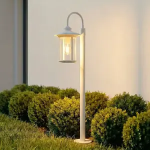 Lampe de borne lumineuse Lindby Zayn, blanche, verre, hauteur 109 cm, ...