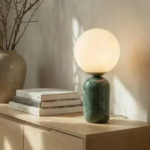 Lampe à poser Lindby Lennes, verte, marbre, verre, Ø 20 cm pas cher