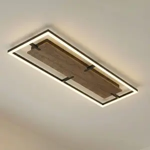 Plafonnier LED Lucande Vectra, 100 x 30 cm, bois, à intensité variable pas cher