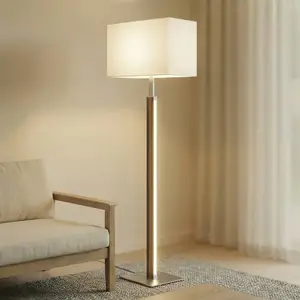 Lampe sur pied LED Quitani Lisene, noyer/argent/naturel, 162 cm, à int...