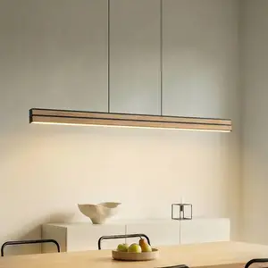 Suspension LED Quitani Lisene, chêne/noir, CCT 117 cm, à intensité var... pas cher