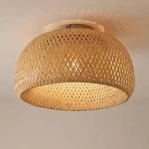 Plafonnier Lindby Jadwiga, Ø 45 cm, bambou, E27 pas cher