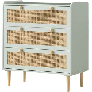 HOMCOM Commode pour la chambre avec 3 tiroirs, devantures en rotin, co... pas cher