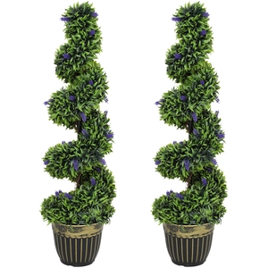 HOMCOM Set de 2 plantes artificielles, design en spirale, socle en cim... pas cher