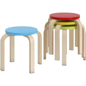 HOMCOM 4 Tabourets Empilables avec Patins de Feutre, Contreplaqué de B... pas cher