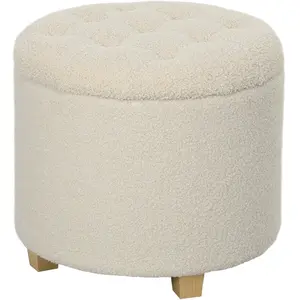 HOMCOM Tabouret rond de rangement avec couvercle et pieds en bois, Rep... pas cher