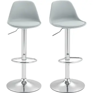 HOMCOM Ensemble de 2 Tabourets de Bar, Chaises de Bar, Chaises Pivotantes avec Dossier, Réglables en Hauteur, Jusqu'à 120 kg, 42x38x82-104cm, Gris