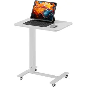 HOMCOM Bureau Debout Ajustable en Hauteur avec 4 Roulettes en Forme de C 65 cm x 48 cm x 70-110 cm Blanc pas cher