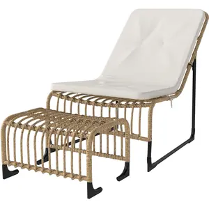Outsunny Fauteuil Relax en Rotin avec Repose-Pieds Résistant aux UV Ch... pas cher
