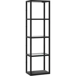 HOMCOM Lampadaire LED avec étagère à 4 niveaux, Étagère lumineuse avec 4 étagères en verre, Interrupteur au pied, MDF, Noir pas cher