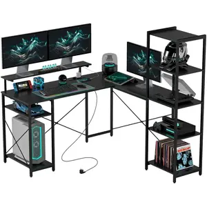 HOMCOM Bureau en Forme de L avec Station de Recharge, Bureau Informati... pas cher