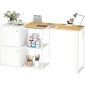 Bureau d'angle HOMCOM 360° modulable 2 armoires & 2 étagères, blanc pas cher