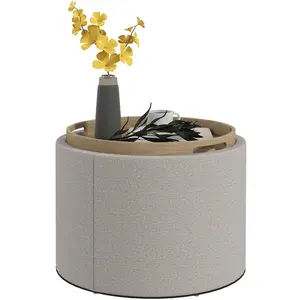 HOMCOM Tabouret Pouf rembourré, Lin, rangement dissimulé, couvercle ré... pas cher