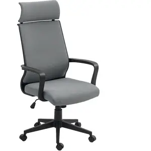 HOMCOM Chaise de bureau avec dossier souple, roulettes, accoudoirs, chaise de bureau réglable en hauteur, laine, Gris pas cher