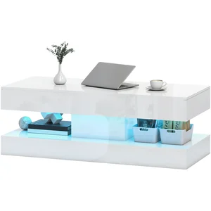 HOMCOM Table de Salon avec Tiroirs et Lumières LED, Table de Café Mode... pas cher