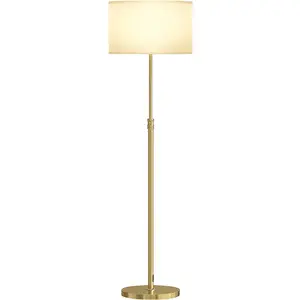 HOMCOM Lampadaire avec télécommande, réglable en hauteur, abat-jour en tissu, pied métal, luminosité ajustable, interrupteur au pied, couleur or pas cher